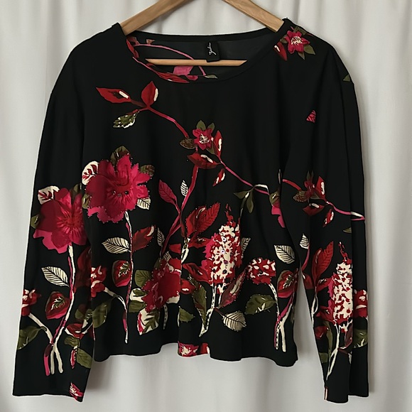 Zachi Gorgeous Black Floral Sequins Beaded Long Sleeve Sweater Top **Sz L** 🌺🌺 - Picture 1 of 5